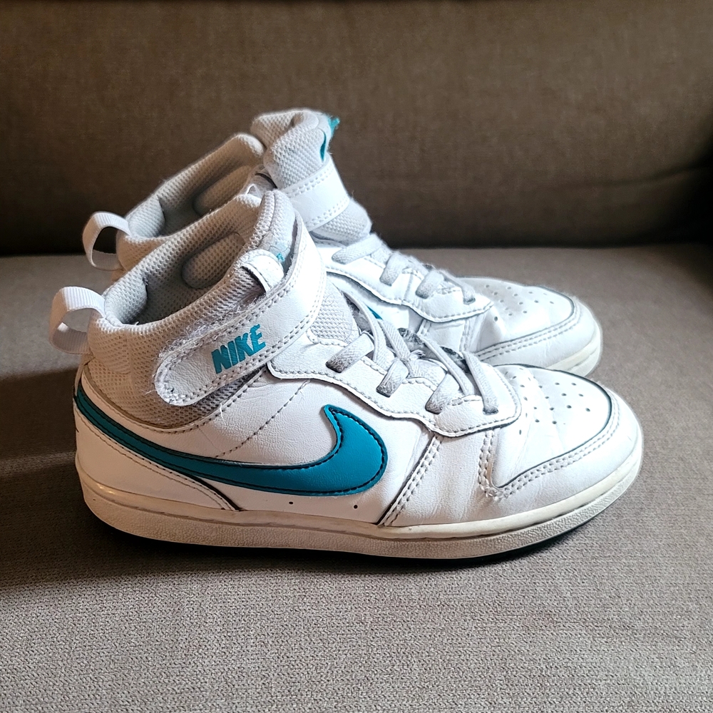 Nike Kids White and Blue High-Top Sneakers